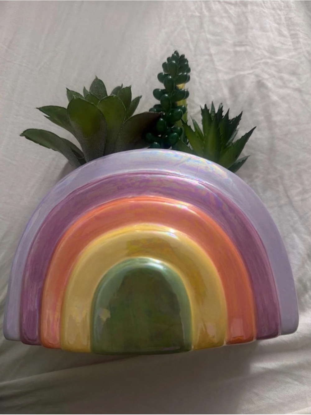 Iridescent Pastel Rainbow Ceramic Planter - Green, Yellow, Pink